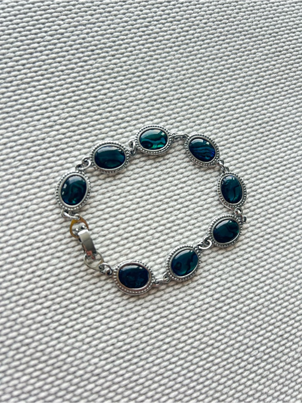 Vintage Bracelet with Deep Teal Oval Stones and Silver Settings